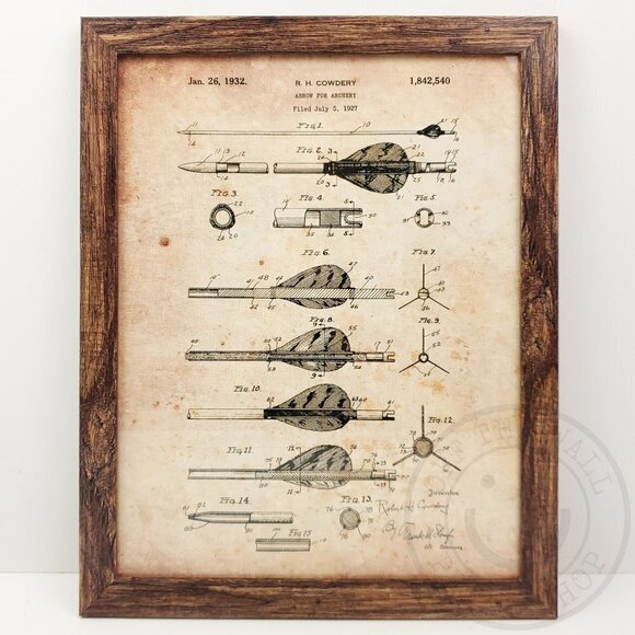 Archery Arrows Rustic Patent Art Print Home Decor 11x14" Natural Framed - Picture 4 of 7